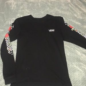 vans shirt with checkered and roses